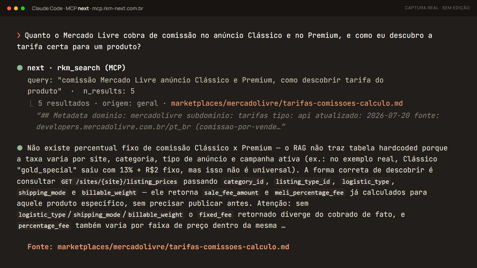 Claude respondendo com um documento da empresa e a citação da fonte
